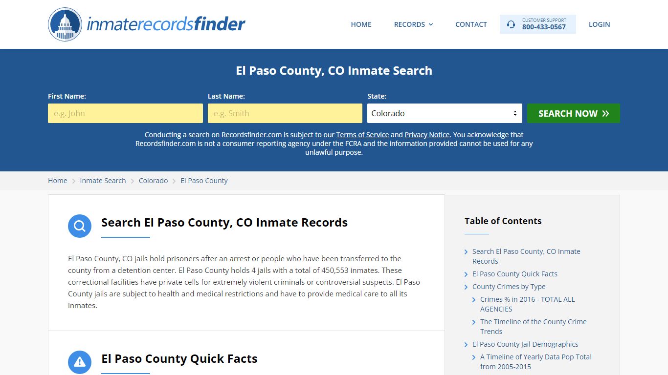 El Paso County, CO Inmate Lookup & Jail Records Online - Recordsfinder.com
